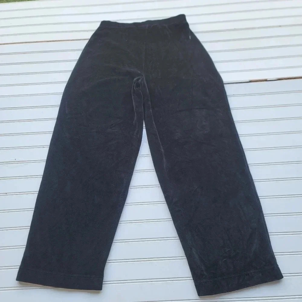 Women's Petite Velvet Wide Leg Pull-On Pants Black Ins. 27 Size PS